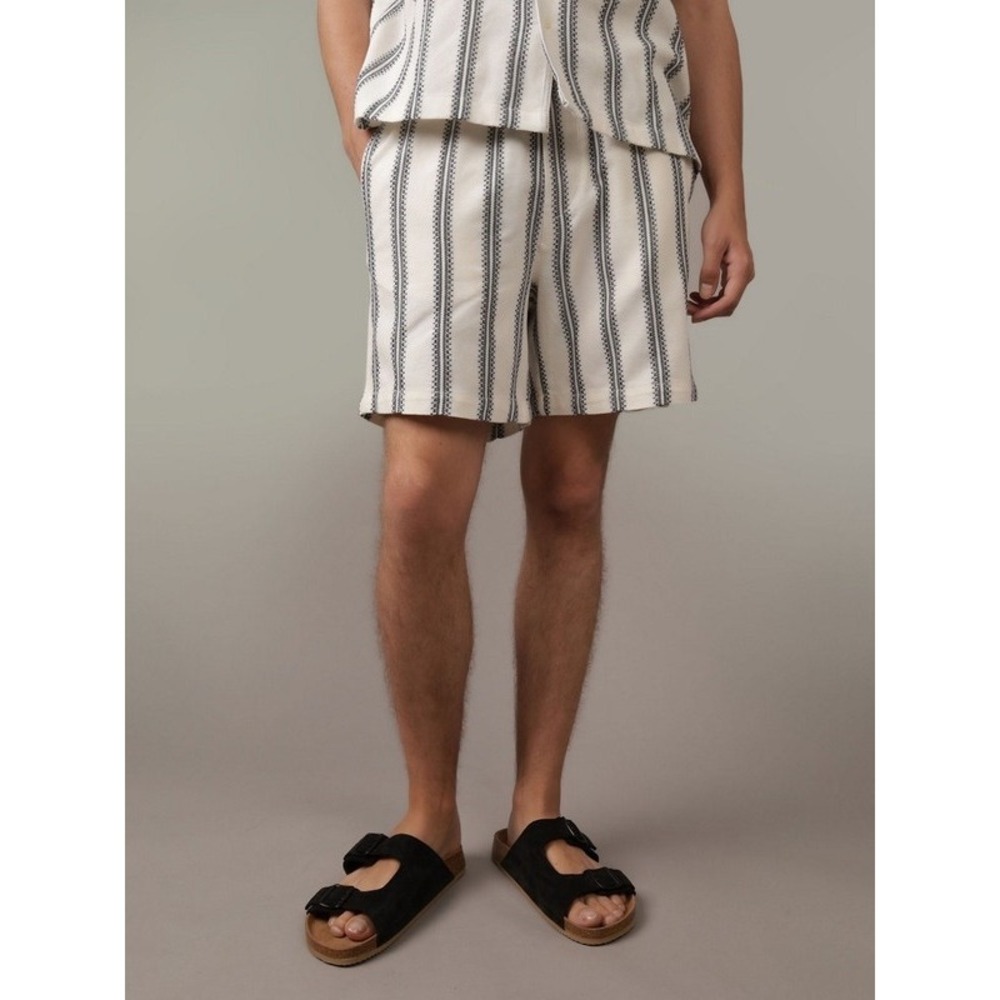 American Eagle Lived-In Striped Trekker Shorts Mens Small White Blue Boho Cotton